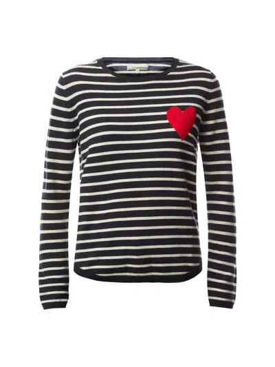 Chinti & Parker Women's Heart Breton Sweater Cream In Navy/cream/true Red