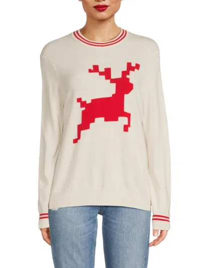 Chinti & Parker Women's Reindeer Wool Blend Sweater In Cream Red