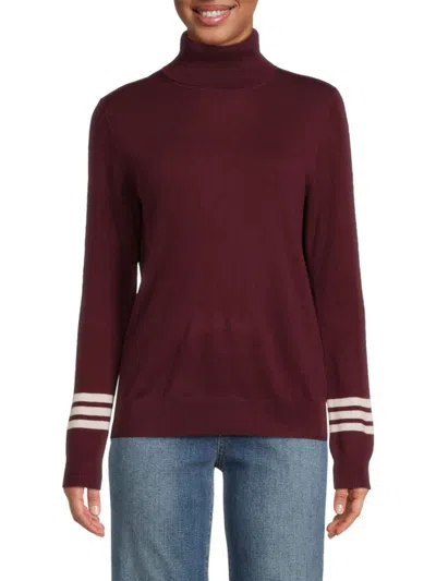 Chinti & Parker Women's Varsity Stripe Wool Blend Turtleneck Sweater In Wine