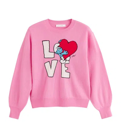 Chinti & Parker X The Smurfs Love Sweater In Pink