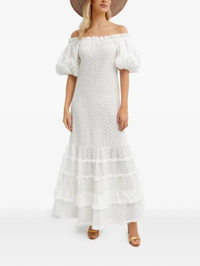 Chio Elasticated Embroidered Maxi Dress In White