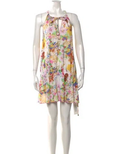 Pre-owned Chio Floral Print Mini Dress In White