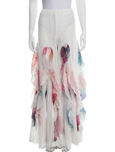Pre-owned Chio Floral Print Ruffle Embellishment Cover-up W/ Tags In White