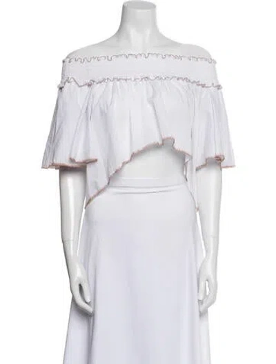 Pre-owned Chio Off-the-shoulder Short Sleeve Crop Top In White