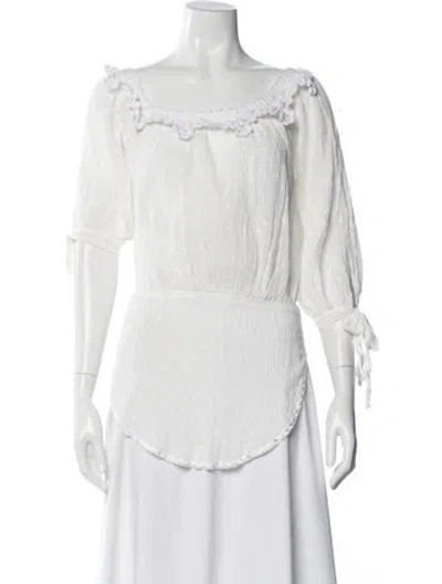 Pre-owned Chio Off-the-shoulder Three-quarter Sleeve Blouse In White