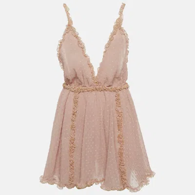 Pre-owned Chio Pink Swiss Dot Chiffon Frill Mini Dress S