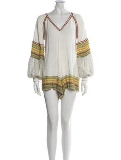 Pre-owned Chio Striped V-neck Romper In Multicolor