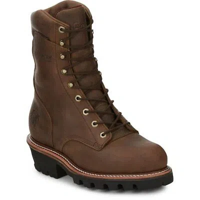 Pre-owned Chippewa 9" Steel Toe Waterproof Insulated Logger Boot Bay Apache 59405 Brown