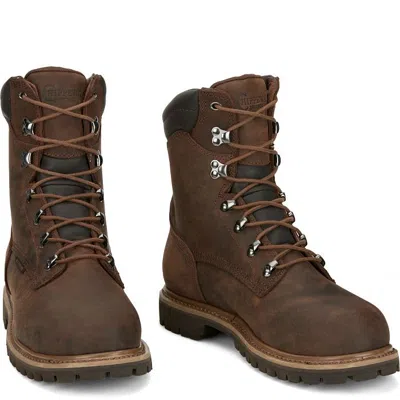 Pre-owned Chippewa Men's 55069 8" Waterproof Steel Toe Lace Up Boot, Brown, Us 10.5 M