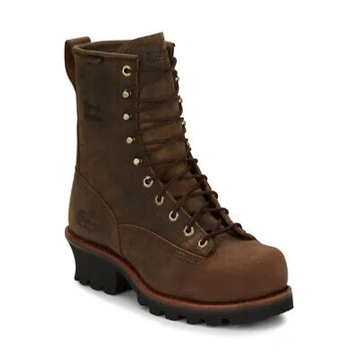 Pre-owned Chippewa Men's 8" Paladin Logger Lace-to-toe Waterproof Steel Toe Boot Brown -