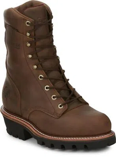Pre-owned Chippewa Men's 9" Super Dna Steel Toe Waterproof Insulated Logger Work Boot Bay In Brown