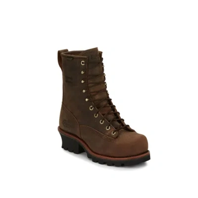 Pre-owned Chippewa Men's Paladin Waterproof Steel Toe Brown Logger Boots 73101