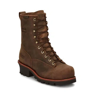 Pre-owned Chippewa Mens 8" Paladin Logger Lace-to-toe Waterproof Insulated Steel Toe Boot In Brown