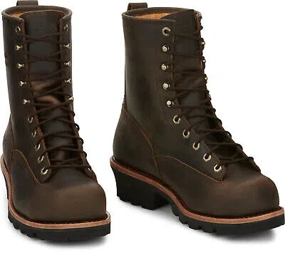 Pre-owned Chippewa Mens Paladin 8in Wp Steel Toe 400g Logger Bay Apache Leather Work Boots
