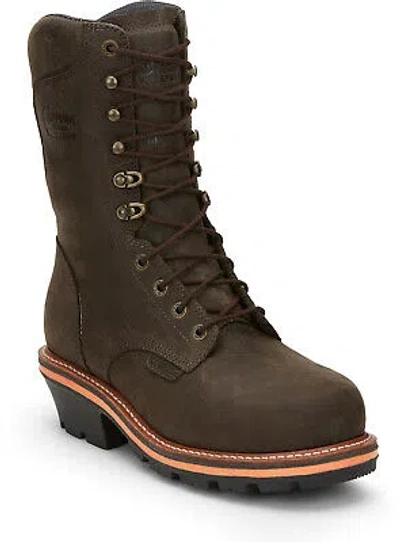 Pre-owned Chippewa Mens Thunderstruck 10in Waterproof Comp Toe Brunette Leather Work Boots