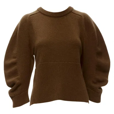 Pre-owned Chloé Chloe 100% Cashmere Brow Round Puff Sleeve Cropped Sweater S In Brown