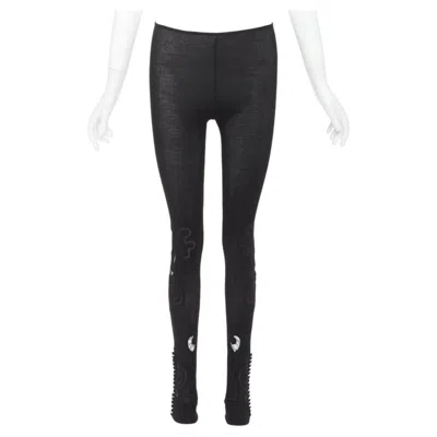 Pre-owned Chloé Chloe 100% Silk Black Lace Embroidery Cutout Applique Ribbed Leggings Xs