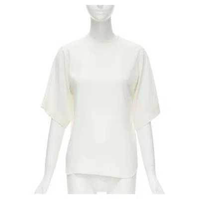Pre-owned Chloé Chloe 100% Silk Milk White Split Open Back Short Sleeve Top Fr34 Xs