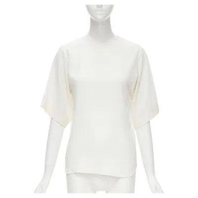 Pre-owned Chloé Chloe 100% Silk Milk White Split Open Back Short Sleeve Top Fr34 Xs