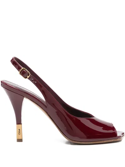 Chloé Flower Patent Leather Slingback Sandals In Red