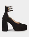 Chloé 100mm Loti Suede Platform Block-heel Pumps In Black