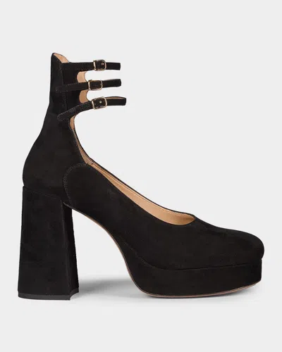 Chloé 100mm Loti Suede Platform Block-heel Pumps In Black