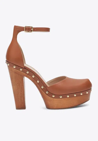 Chloé Lola Studded Leather Platform Sandals In Brown