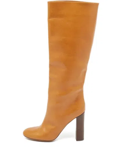 Pre-owned Chloé 120mm Leather Block Heel Boots