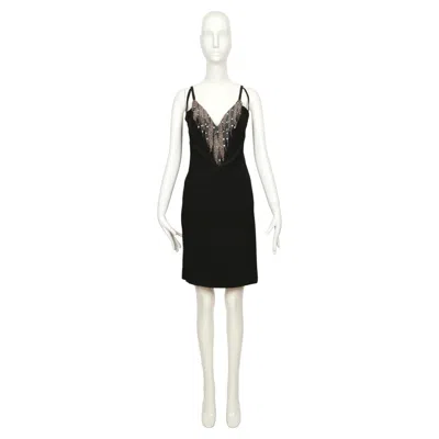 Pre-owned Chloé 1970's Karl Lagerfeld For Chloe Black Silk Dress With Beads