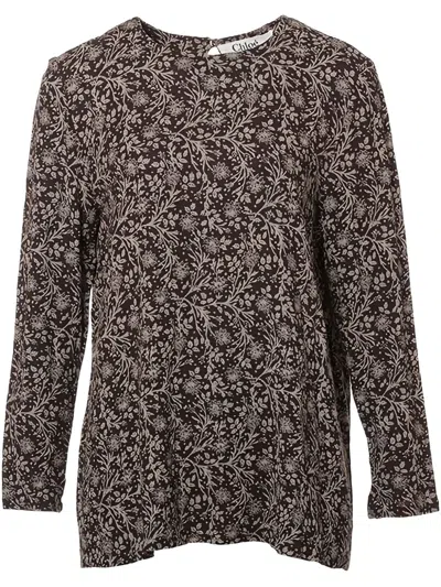 Pre-owned Chloé 1980-1990s Floral-print Top In 褐色