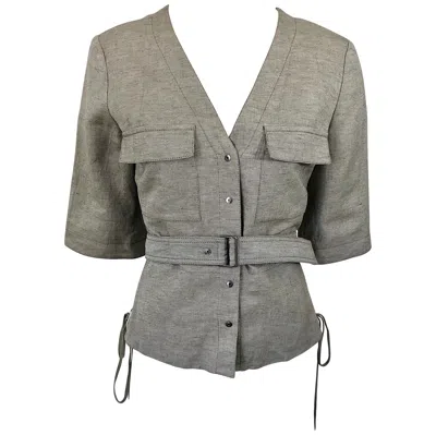 Pre-owned Chloé Chloe 1990s Stella Mccartney Beige Khaki Linen Short Sleeve Safari Top Jacket In Brown