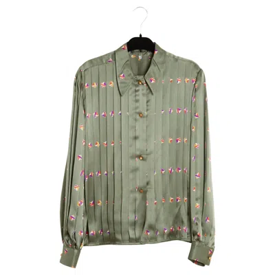 Pre-owned Chloé Chloe 1995s Top Fr40 Green Silk Pleated Shirt Blouse Uk12 Us10 Lagerfeld