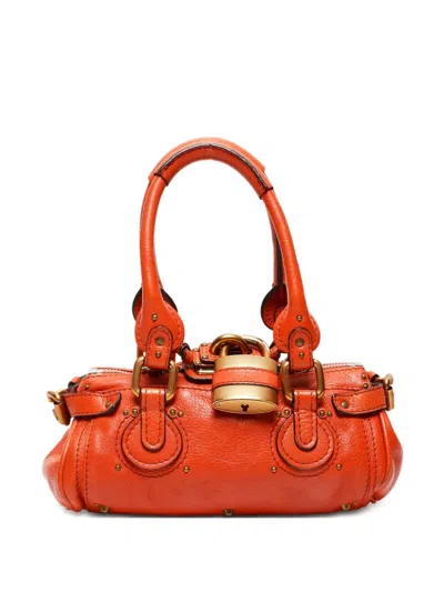 Pre-owned Chloé 2000-2020s Paddington Leather Padlock Shoulder Bag In Orange