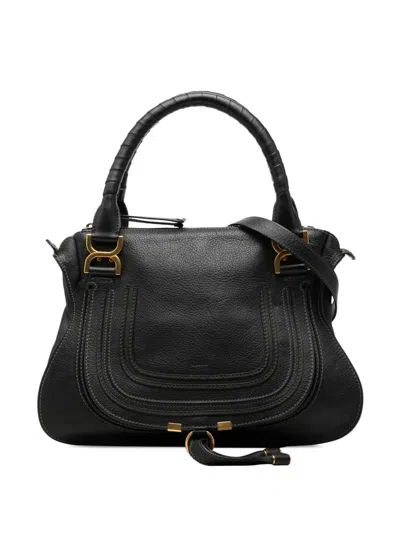 Pre-owned Chloé 2000-2026 Medium Grained Leather Marcie Satchel In Black
