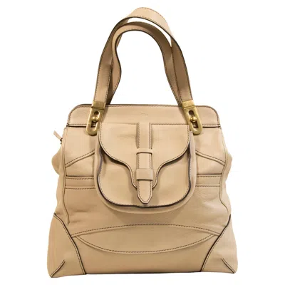 Pre-owned Chloé 2000s Chloe Beige Leather Large Tote Bag In Brown