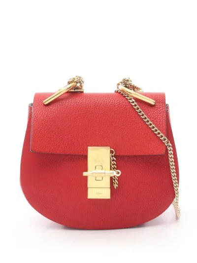 Pre-owned Chloé 2000s Drew Chain Leather Cross Body Bag In Red