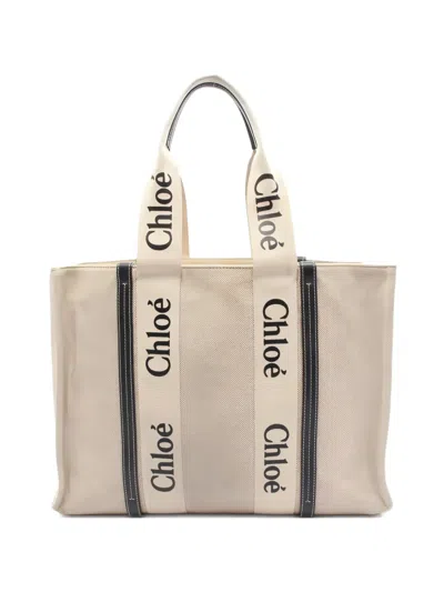 Pre-owned Chloé 2000s Large Woody Tote Bag In Neutral