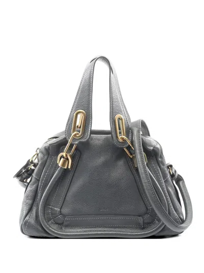 Pre-owned Chloé 2000s Paraty Leather Tote Bag In Gray