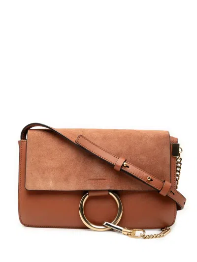 Pre-owned Chloé 2002-2026 Small Suede And Calfskin Faye Crossbody Bag In Brown