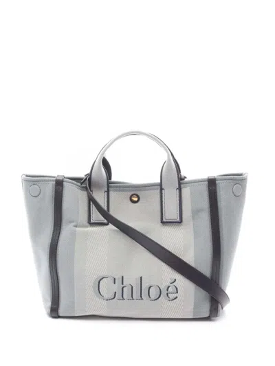 Pre-owned Chloé 2010-2025 Canvas Carry Tote Bag In Blue