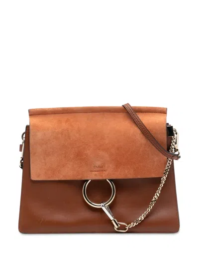 Pre-owned Chloé 2010-2025 Medium Calfskin And Suede Faye Crossbody Bag In Brown