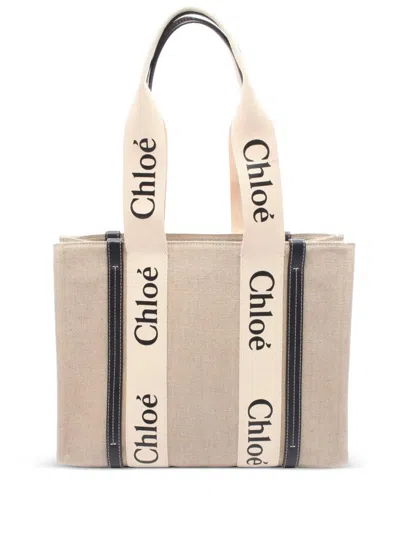 Pre-owned Chloé 2010-2025 Medium Canvas Woody Tote Bag In Brown