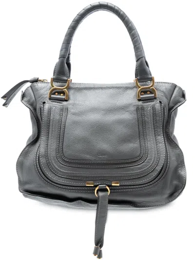 Pre-owned Chloé 2010-2025 Medium Leather Marcie Satchel In Gray