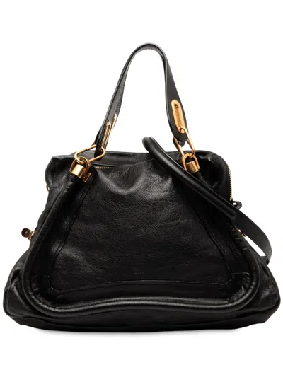 Pre-owned Chloé 2010-2025 Medium Pebbled Leather Paraty Satchel In Black