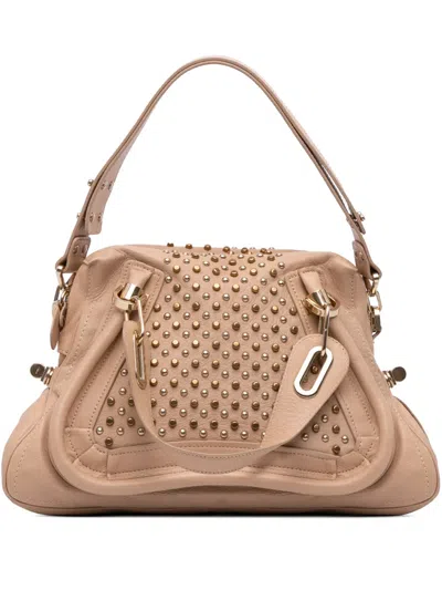 Pre-owned Chloé 2010-2025 Medium Studded Leather Paraty Satchel In Brown