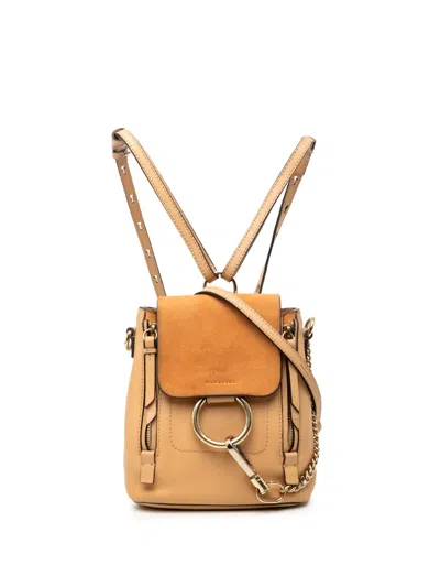 Pre-owned Chloé 2010-2025 Mini Calfskin And Suede Faye Backpack In Brown