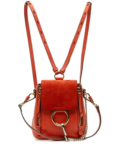 Pre-owned Chloé 2010-2025 Mini Calfskin And Suede Faye Backpack In Orange