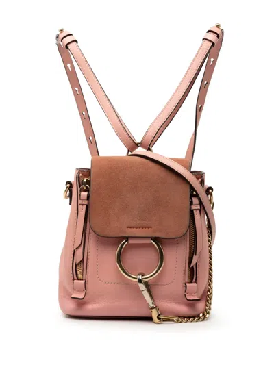 Pre-owned Chloé 2010-2025 Mini Calfskin And Suede Faye Backpack In Pink