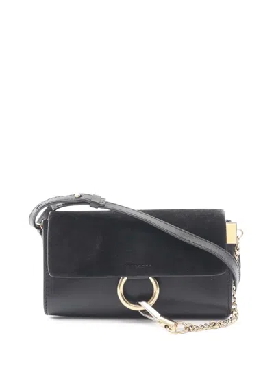 Pre-owned Chloé 2010-2025 Mini Calfskin And Suede Faye Chain Crossbody Bag In Black