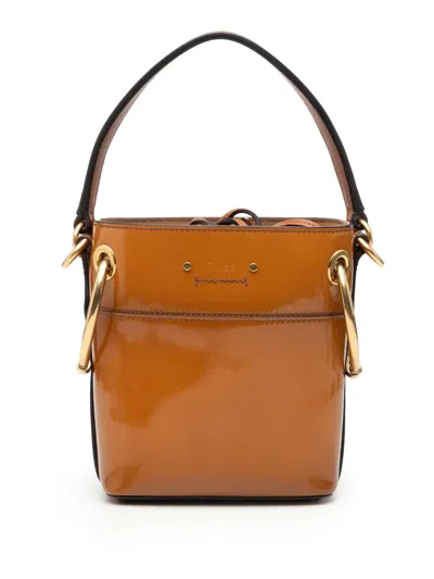 Pre-owned Chloé 2010-2025 Mini Patent Roy Bucket Bag Satchel In Brown